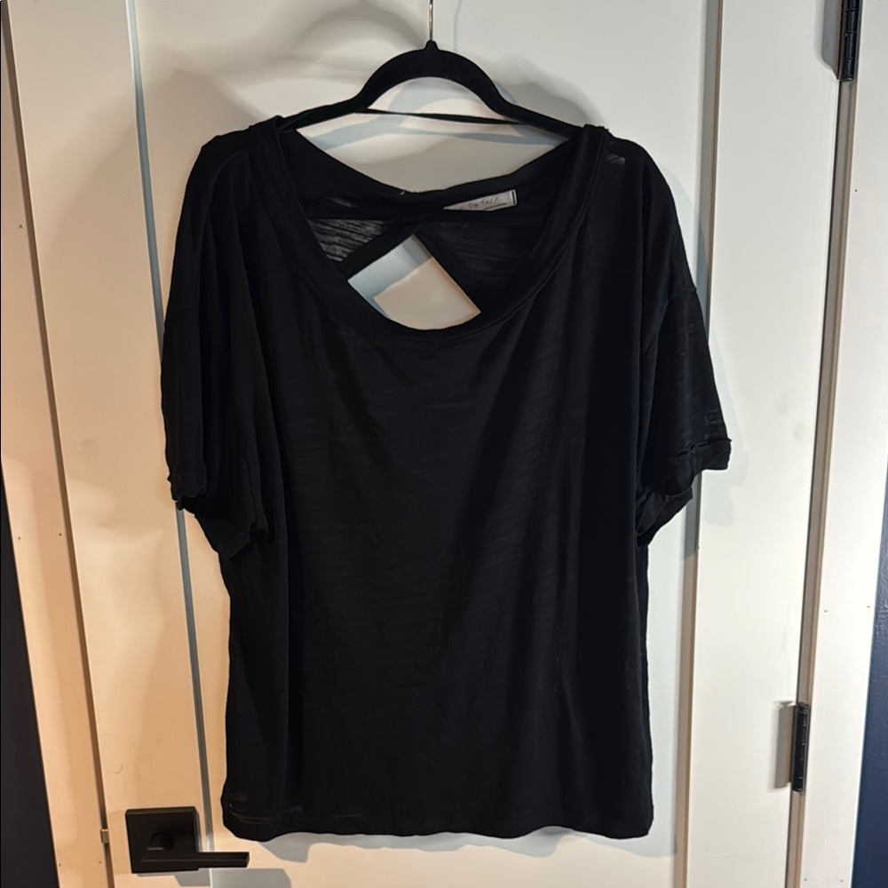We The Free Black Short Sleeve Cut Out Relaxed T-Shirt
